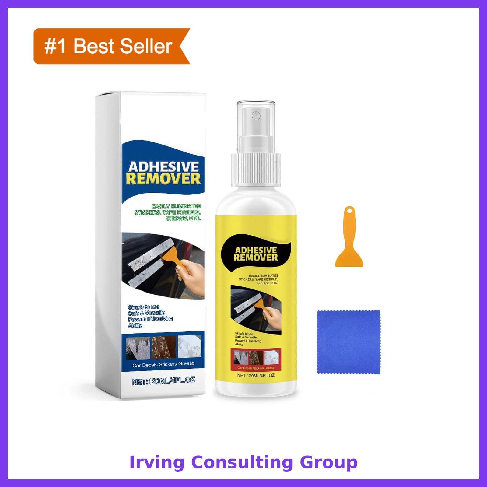 Adhesive Remover Spray 4oz Scraper Towel Tape Label Wax