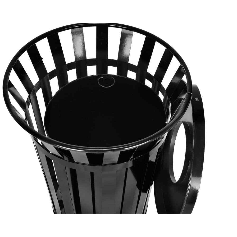 Alpine Industries Trash Can Receptacle W/ Liner Metal Slatted 38 Gal Black NEW