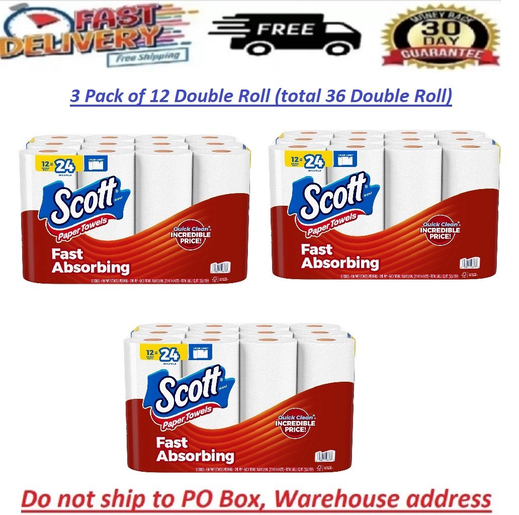 NEW Scott Paper Towels Bulk 72 Regular Rolls 36 Double Rolls 3 Packs of White