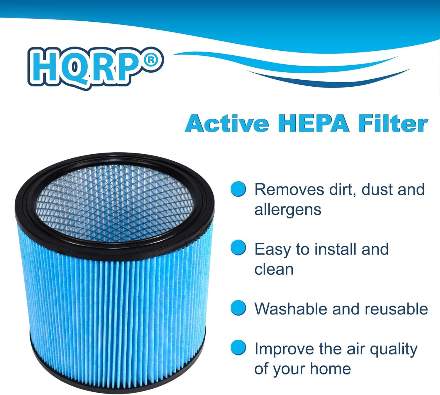 2-Pack HQRP Blue H13 HEPA Cartridge Filter for Shop-vac 90340 90350 90304 90344