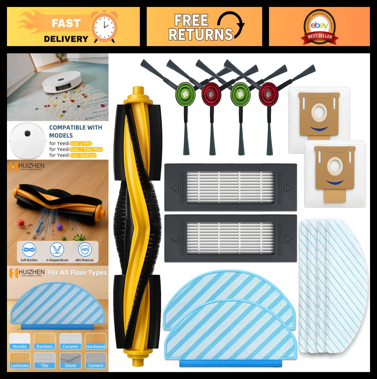 Robot Vacuum Accessories Kit for Yeedi Vac 2 Pro – Brushes, Filters, Mop Pads &
