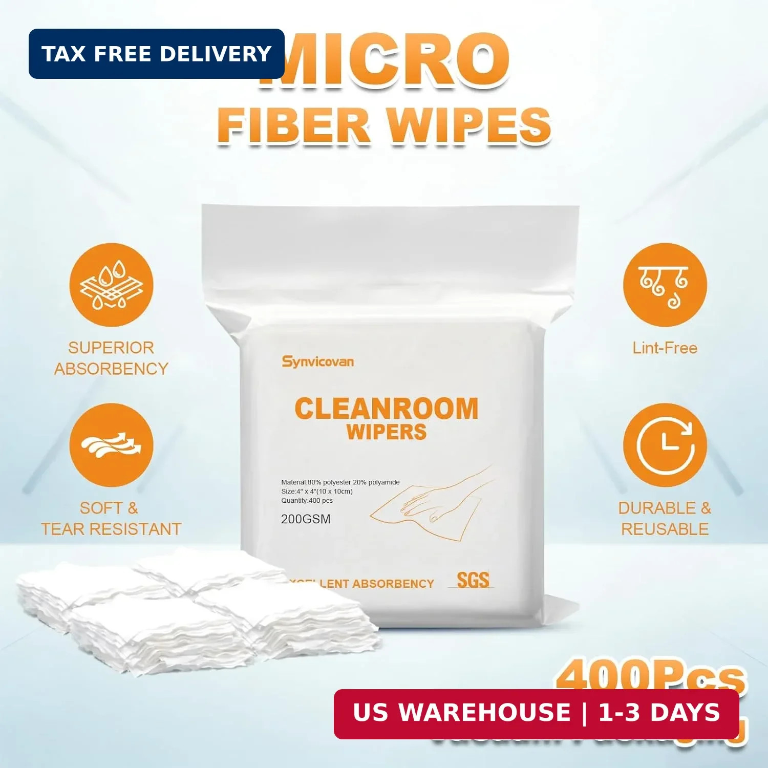 Microfiber Cloths 4″x4″(400 Pcs,200GSM) | Superfine Lint Free Cloths,Cleaning an