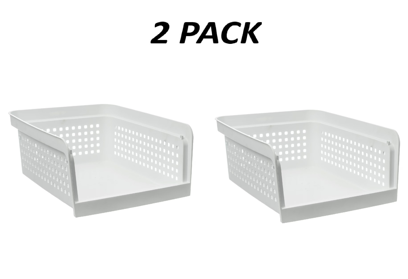 (2 Pack) Mainstays Stackable Closet Storage Bin White Plastic Organizer.