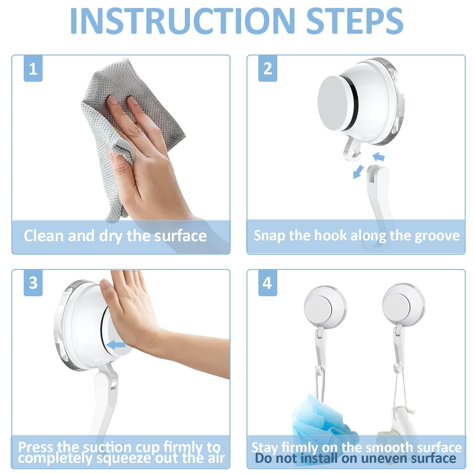Heavy Duty Suction Cup Hooks for Shower, 2-Pack 11 lbs Removable Hooks for To…