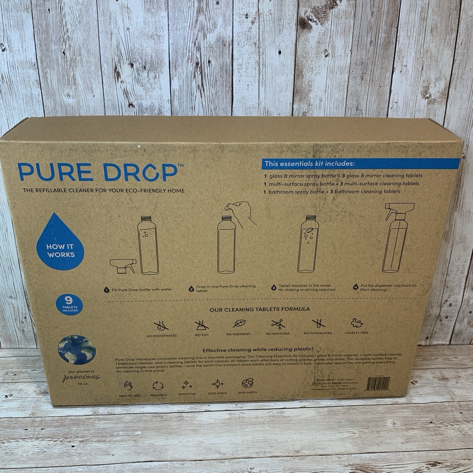 PURE DROP 3 Pack EcoFriendly 26oz Plastic Spray Bottles + 9 Cleaning Tablets NIP