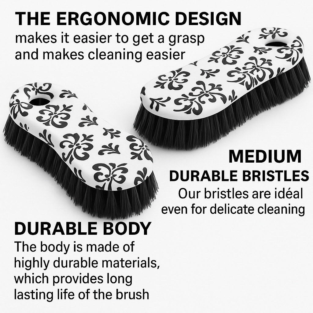 2 Pack Multi-Purpose Scrub Brush with Printed Design – Heavy Duty Cleaning Tool