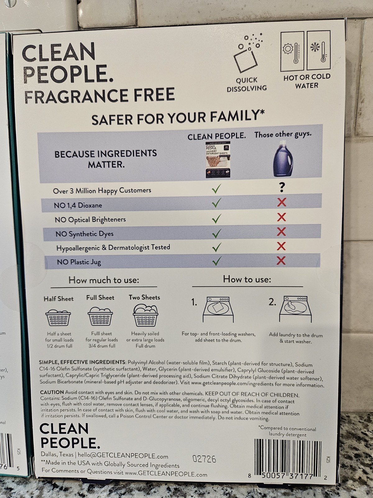 Clean People Laundry Detergent Sheets Fragrance Free Fresh & Clean 48 Loads ×2