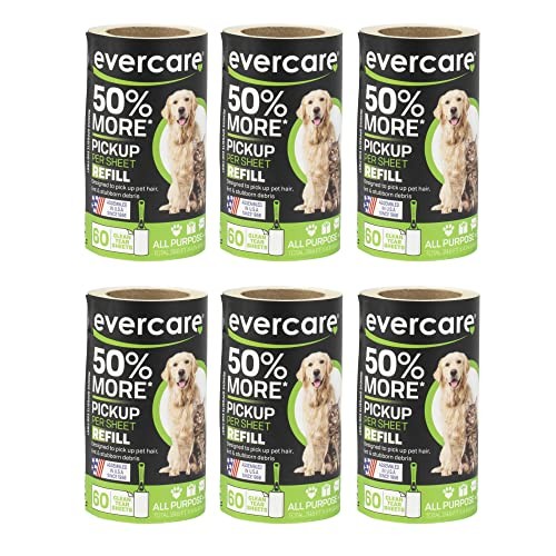 Pet Lint Roller Refill, Manual Operation, 60 Pack of 6 (360 Sheet Count)