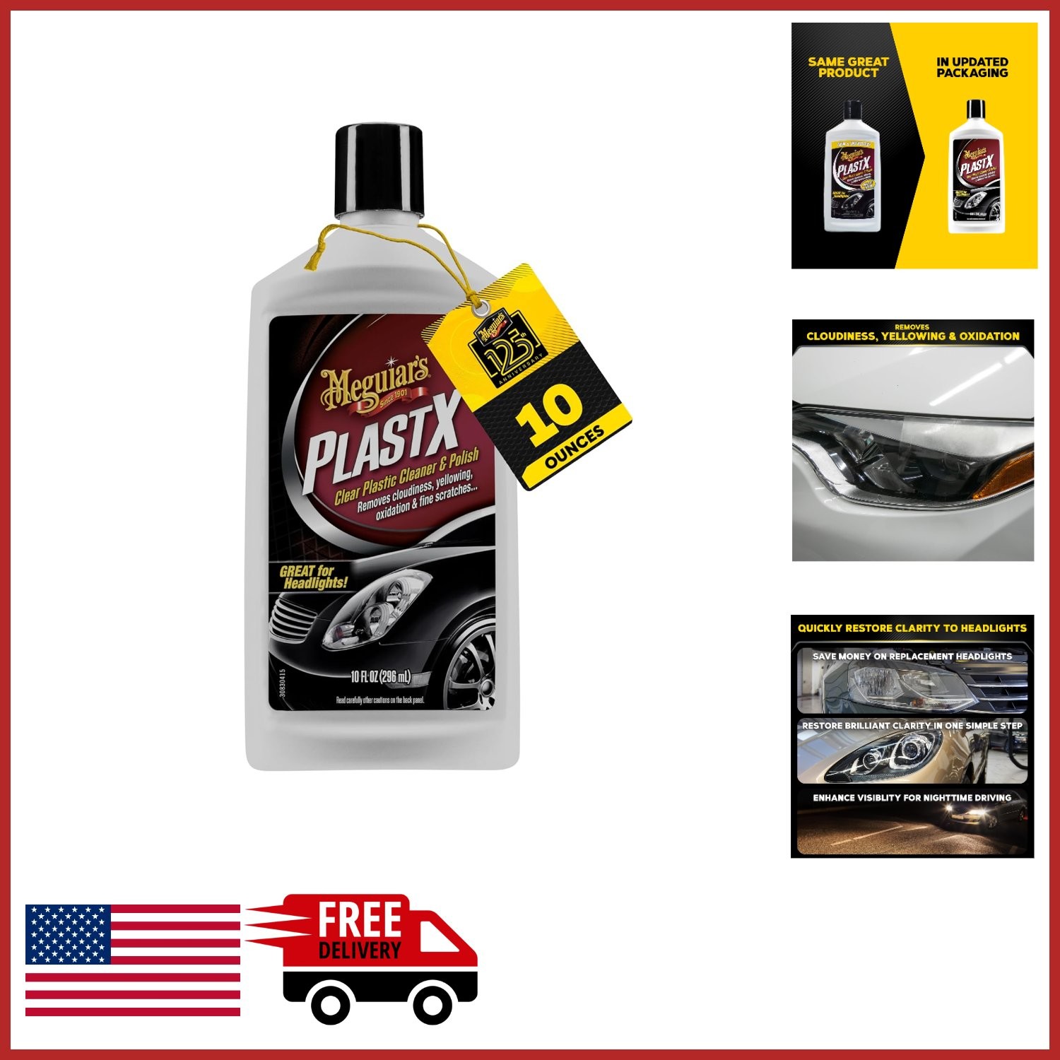 Headlight Restoration Polish for Plastic Clarity, Removes Yellowing & Cloudiness
