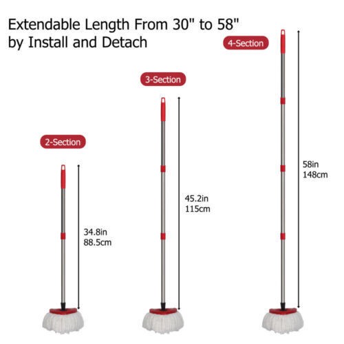 Spin Mop Stainless 4-Section Steel Pole Handle For O-Cedar Easywring RinseClean