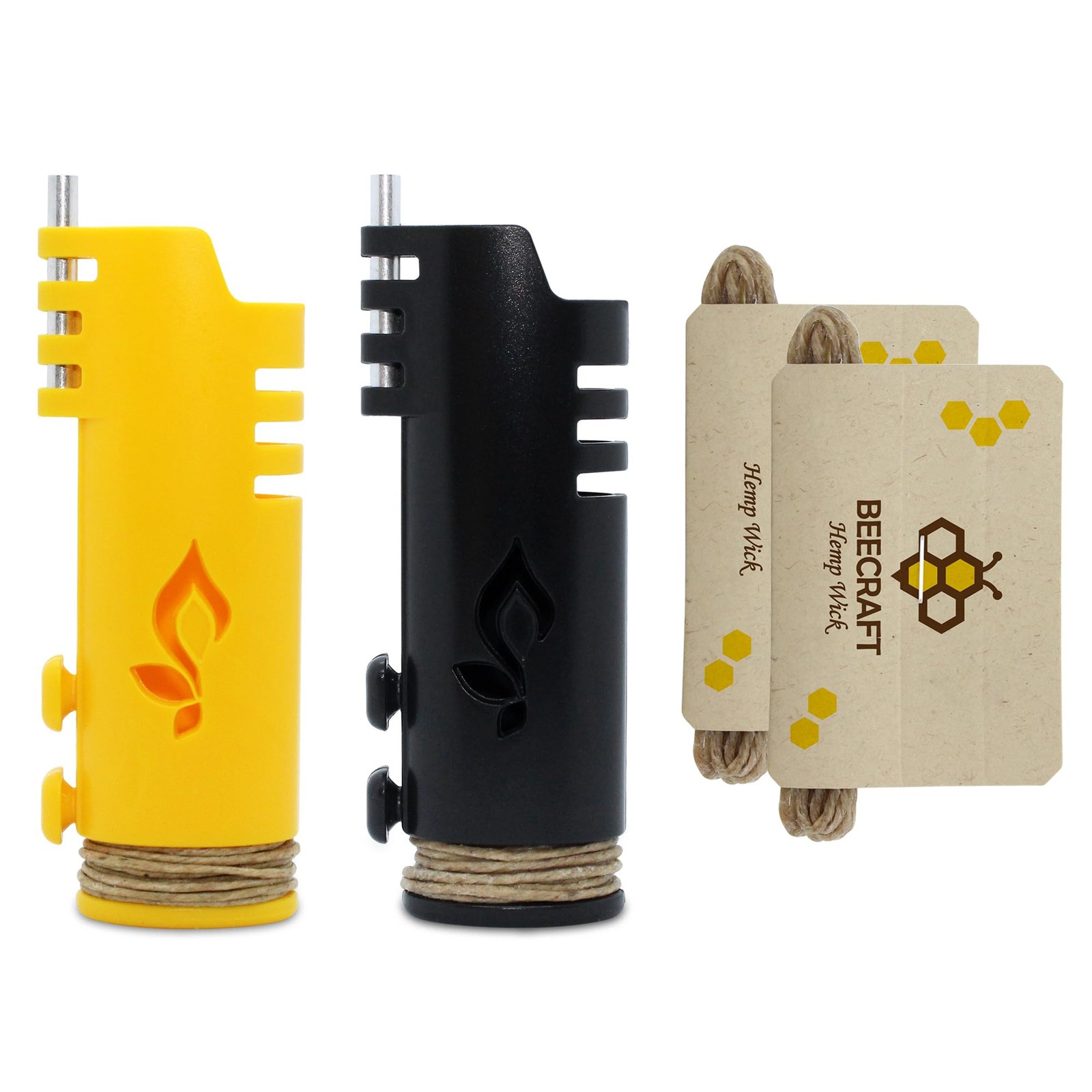 Hemplights Hemp Wick Lighter 2 Pack Wrapper, Includes 8FT Black / Yellow