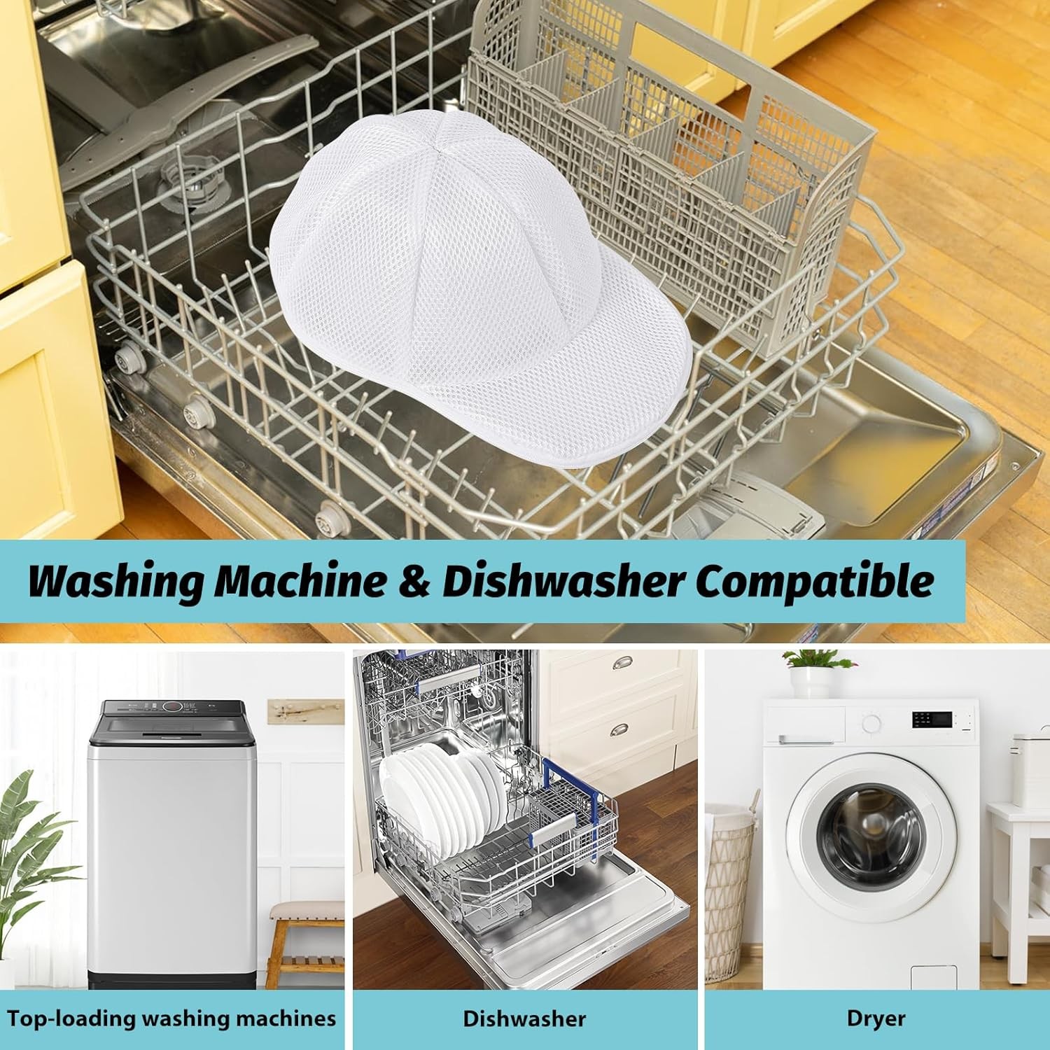Coopache 1 Pack Hat Washer Cage for Washing Machine Ball Cap One Size, White