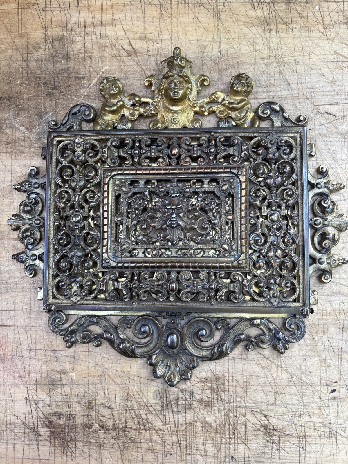 Antique Ornate Renaissance Design Solid Brass Wall Mounted Mail/ Magazine Holder