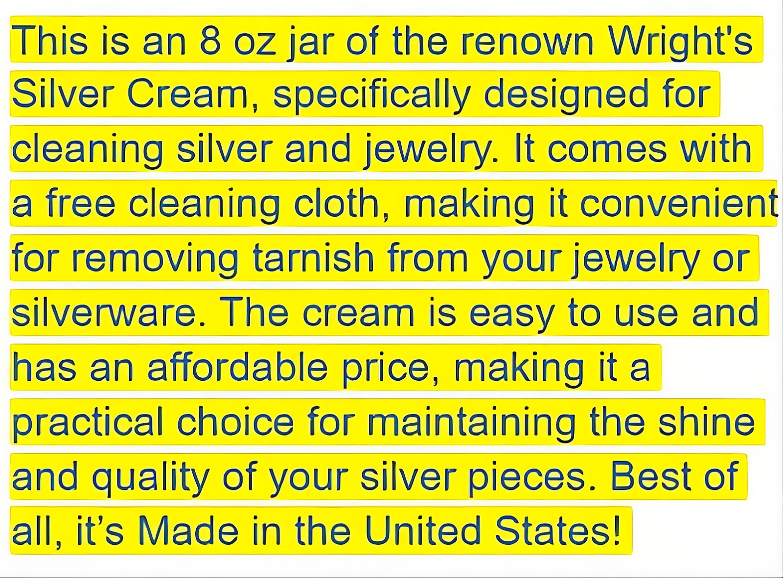 FREE Cleaning Cloth w/ Wright’s Silver Tarnish Cleaner Polish Cream 8 oz Jewelry