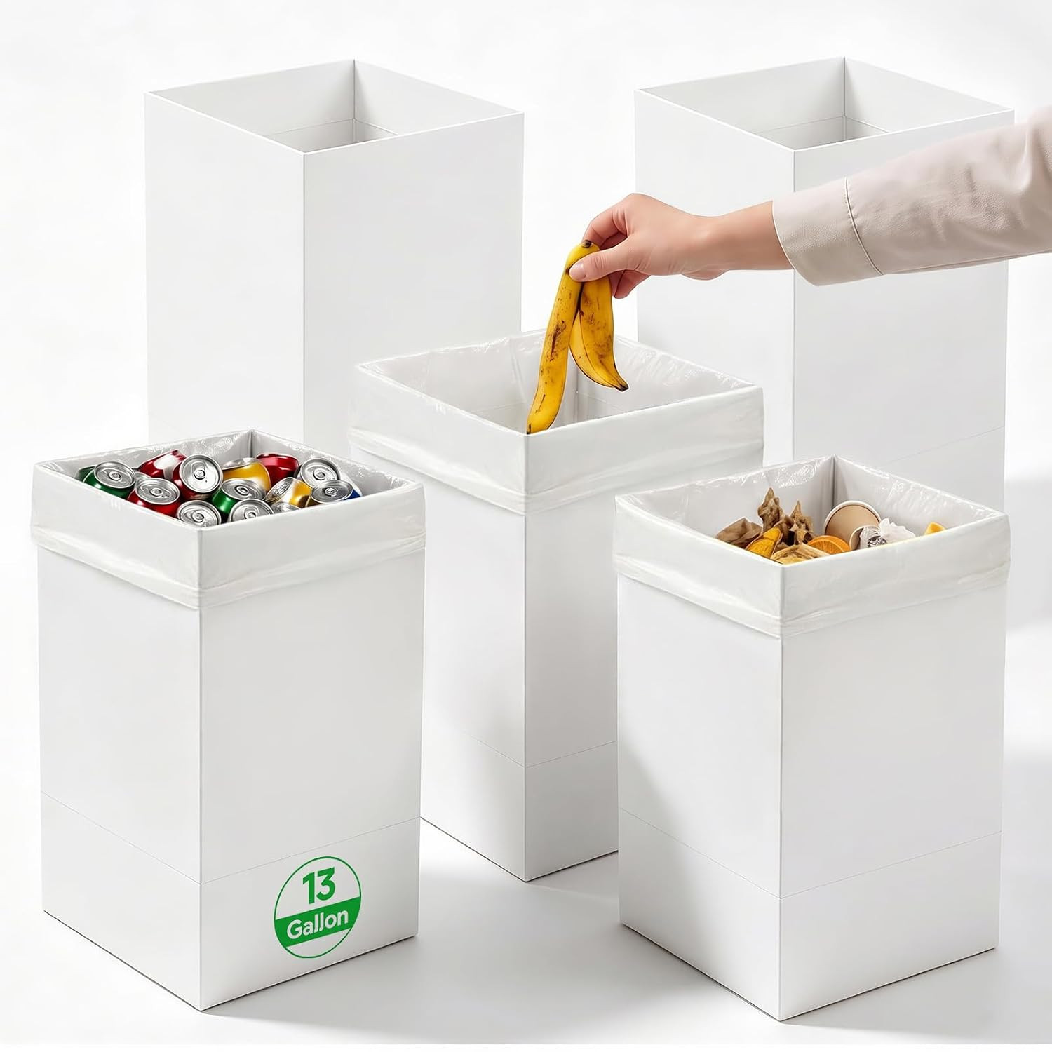 13Gal (52 QT) Disposable Trash Cans,5-Pack Foldable Cardboard Bins | Waterproof