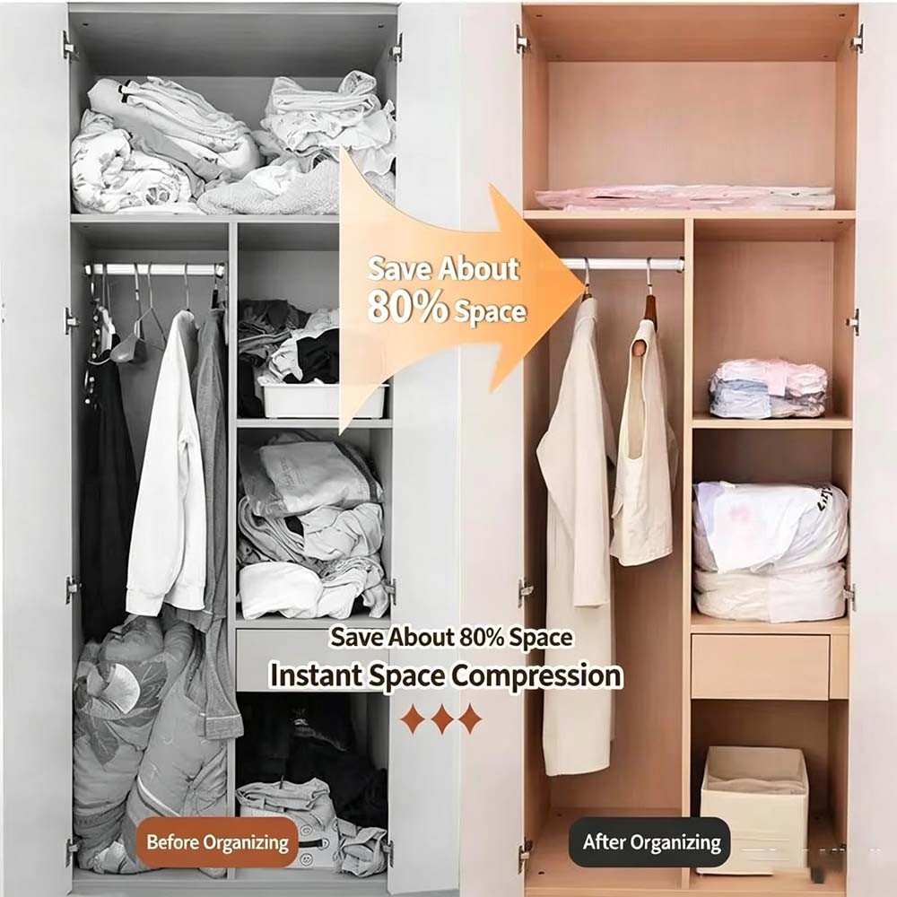 No-Pump Vacuum Storage Bags Large Cube Space Saver Compression Bags1/2/3Pcs