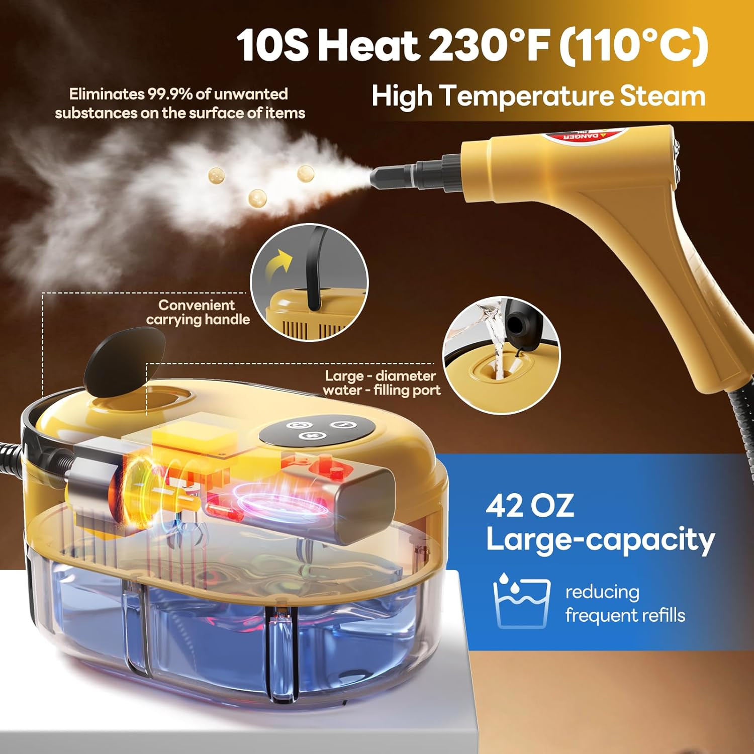 Handheld Steam Cleaner 10S Fast Handheld Heating Steamer for Cleaning 15-In-1 Hi