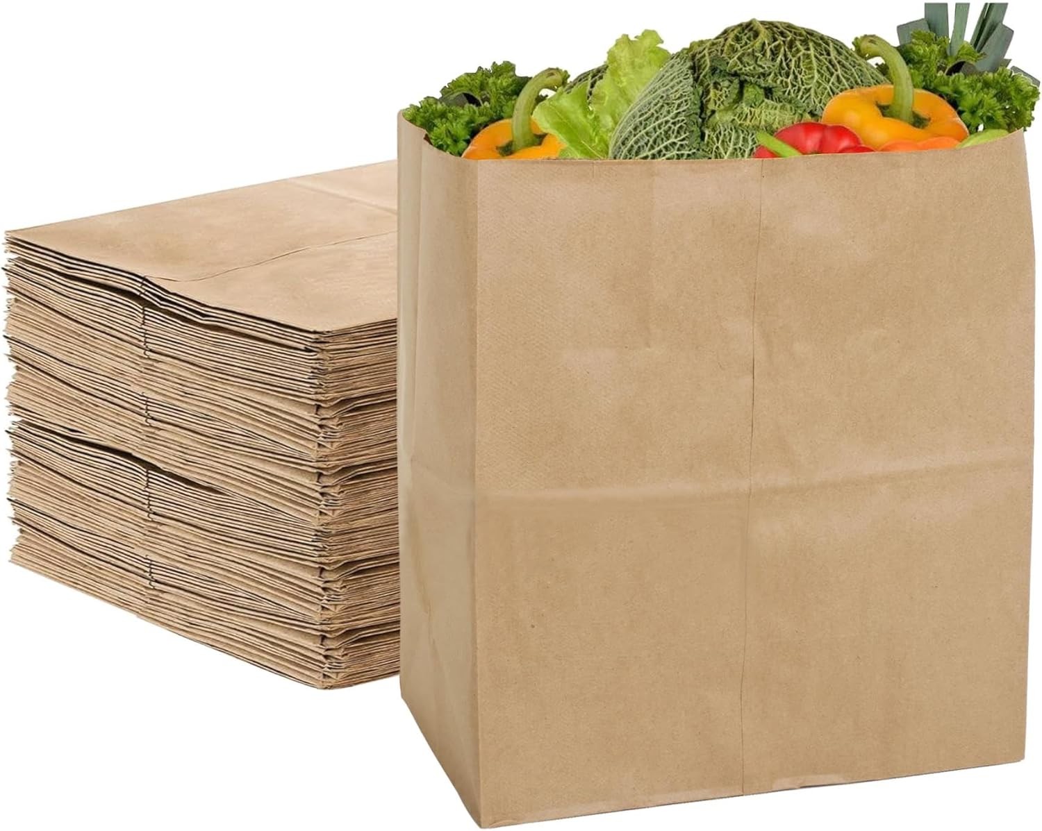 Medium Sized Kraft Paper Grocery Bags, 12.9×5.5×9.8 inch, 12