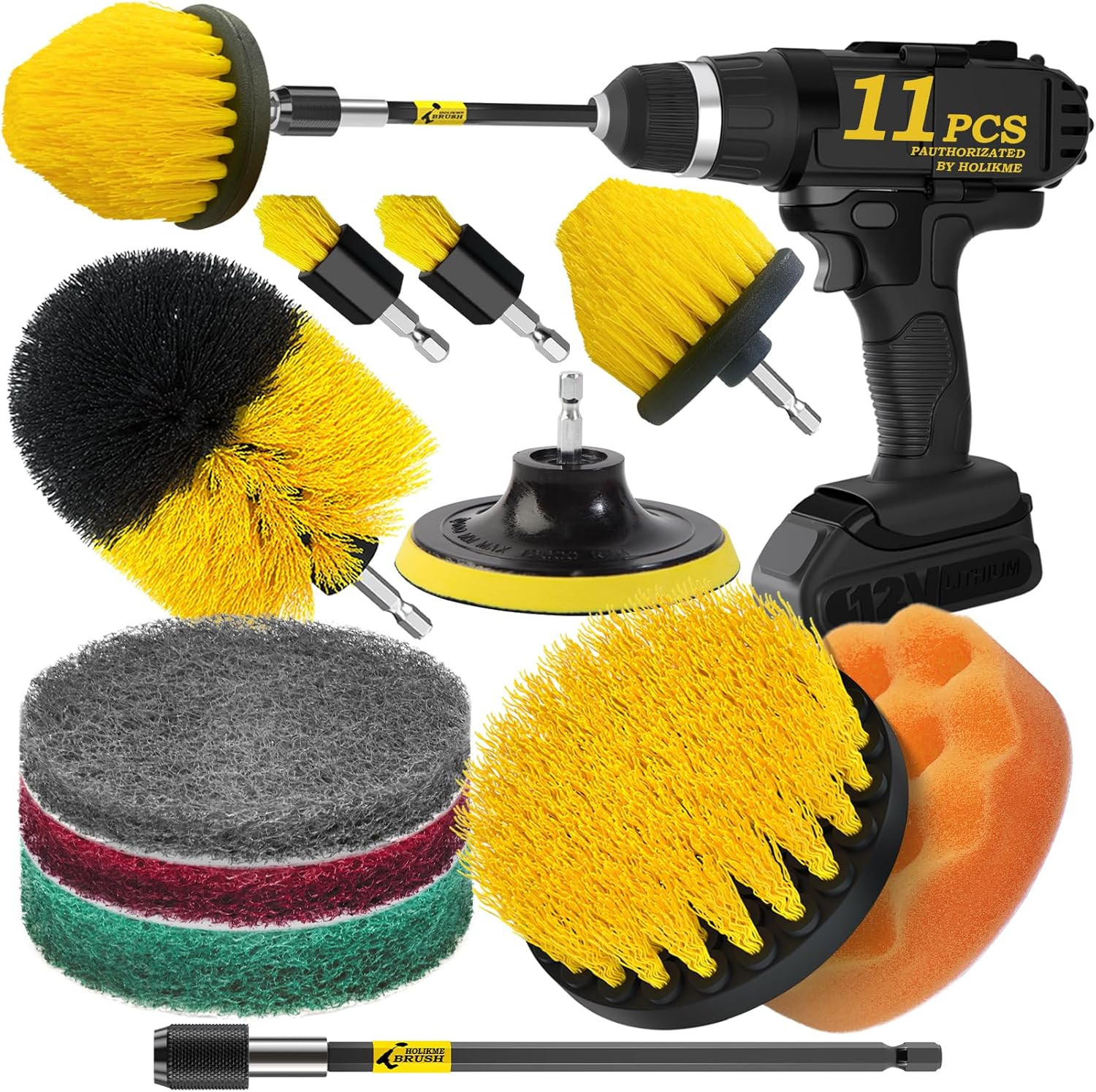 11 Piece Drill Brush Attachment Set Scouring Pads Power Scrubber Brush Scrub Pad