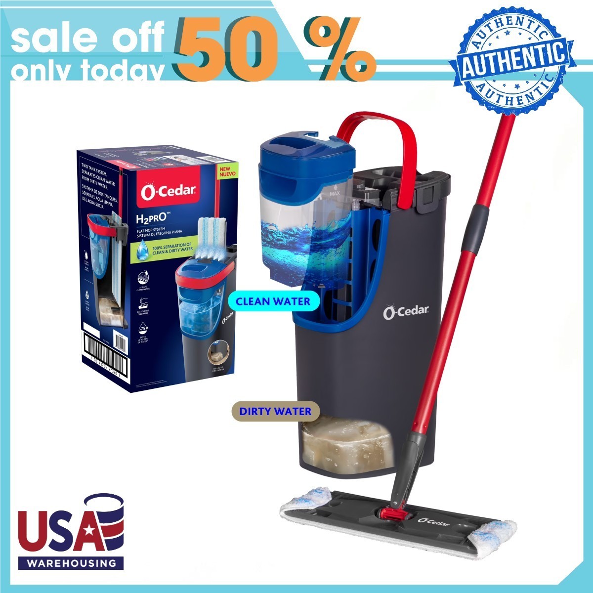 O-Cedar H2prO 2-Tank Wringing Chamber System Microfiber Sliding Flat Mop Bucket