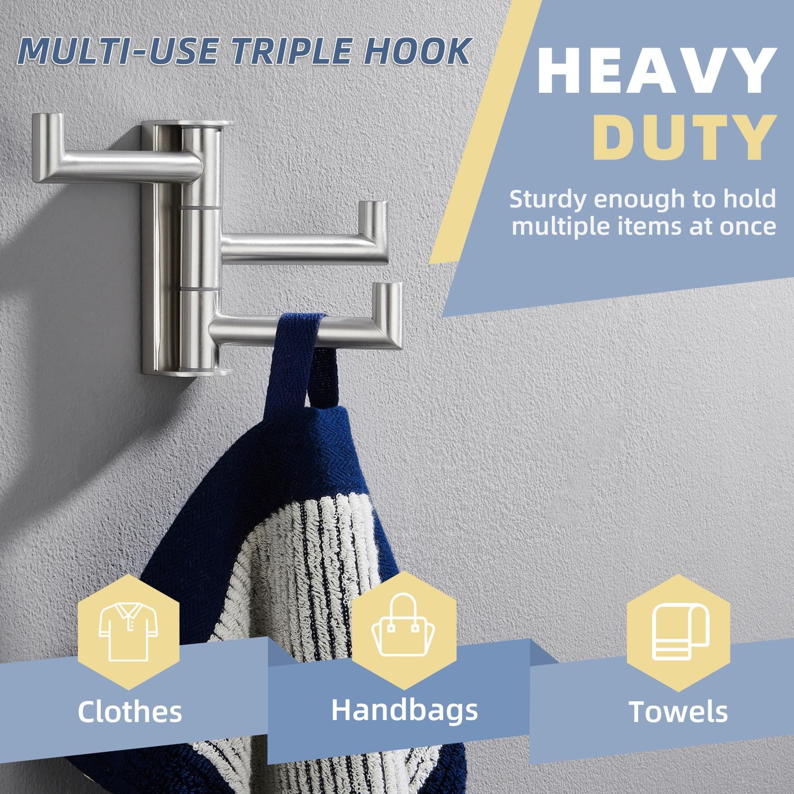 Brushed Nickel Swivel Towel Hook 304 Stainless Steel Foldable Clothes Hook With