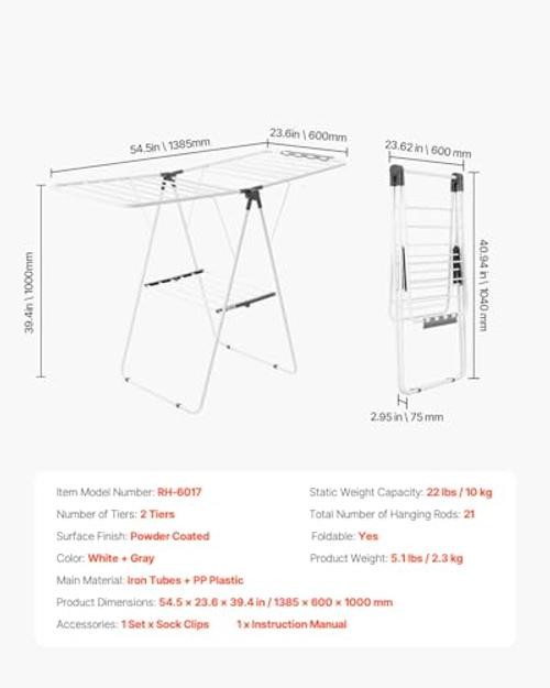 Clothes Drying Rack, 2-Tier Foldable Laundry Dryer 54.5″D x 23.6″W x 39.4″H