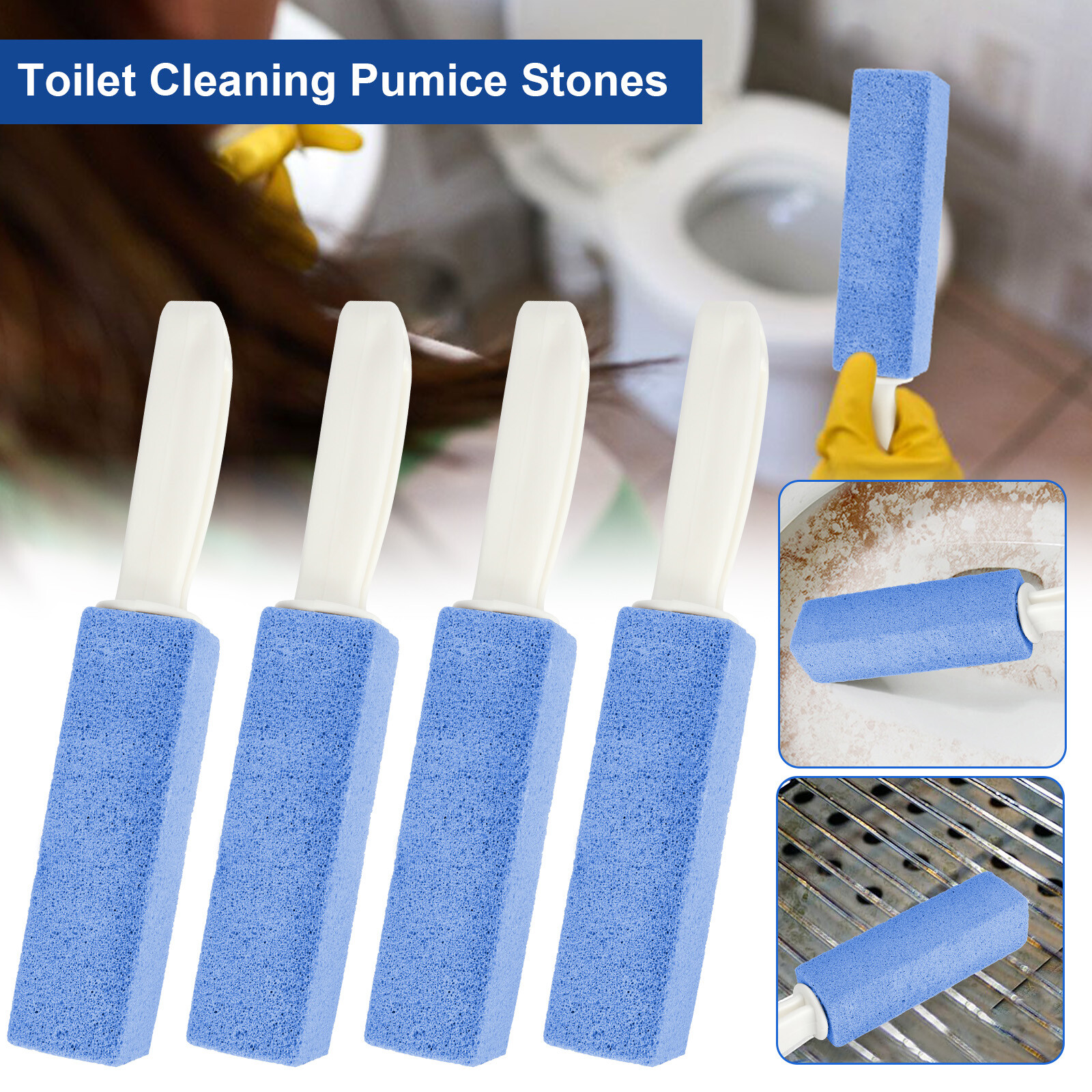 4 Pcs Pumice Stone Toilet Bowl Cleaner with Extra Long Handle Grill Sink Bathtub