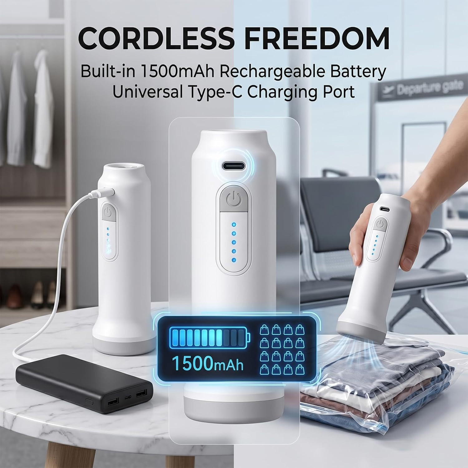 Cordless Electric Vacuum Pump for Storage Bags, Portable Rechargeable Air Pump w