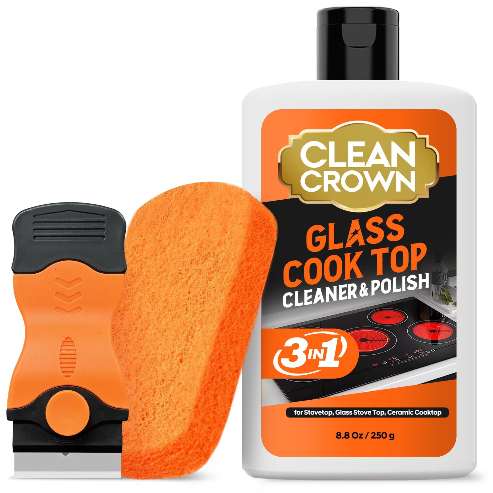 CleanCrown 3-in-1 Cooktop Cleaner Kit (8.8 Oz Cooktop Cleaner + Scrubbing Pad…