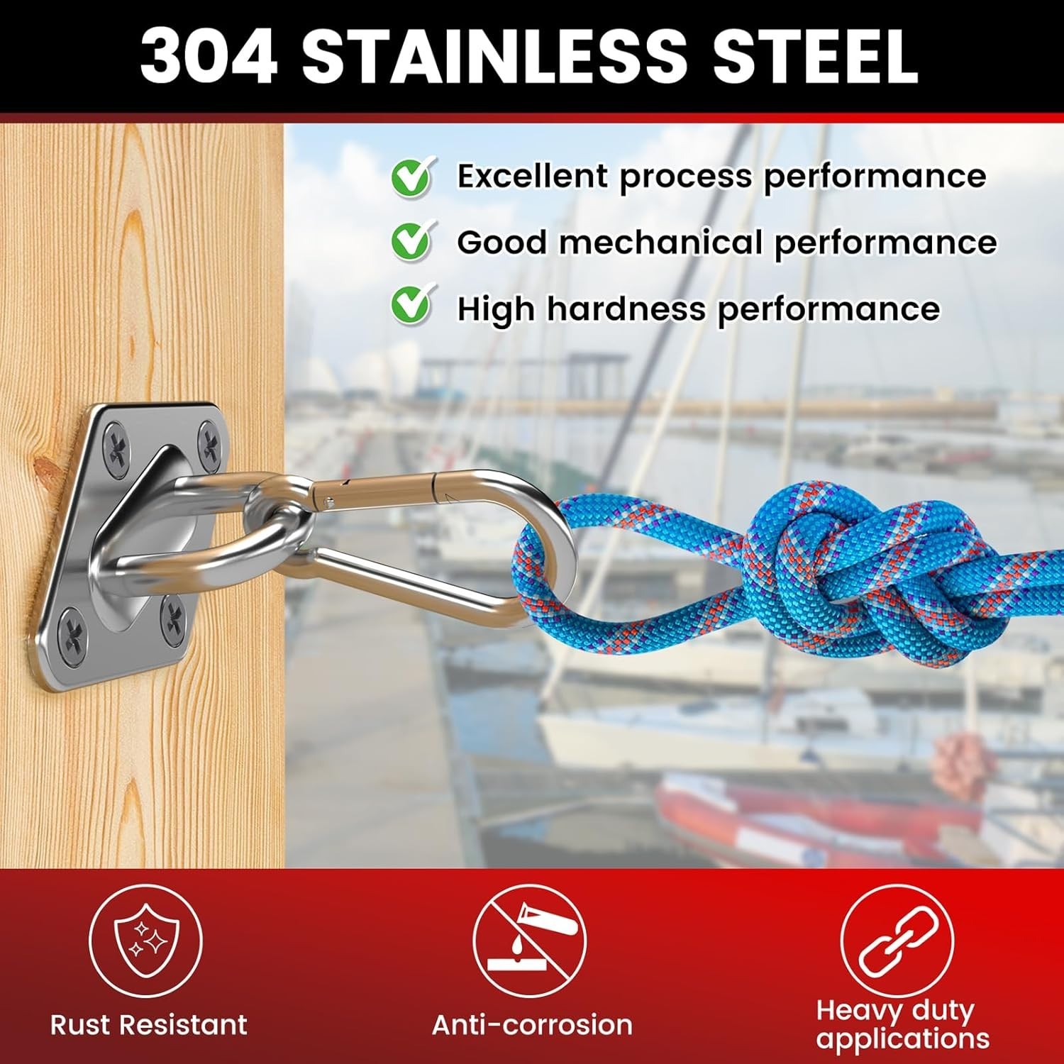 304 Stainless Steel Pad Eye Snap Hooks, M5 Heavy Duty Ceiling Hooks, Set of 8