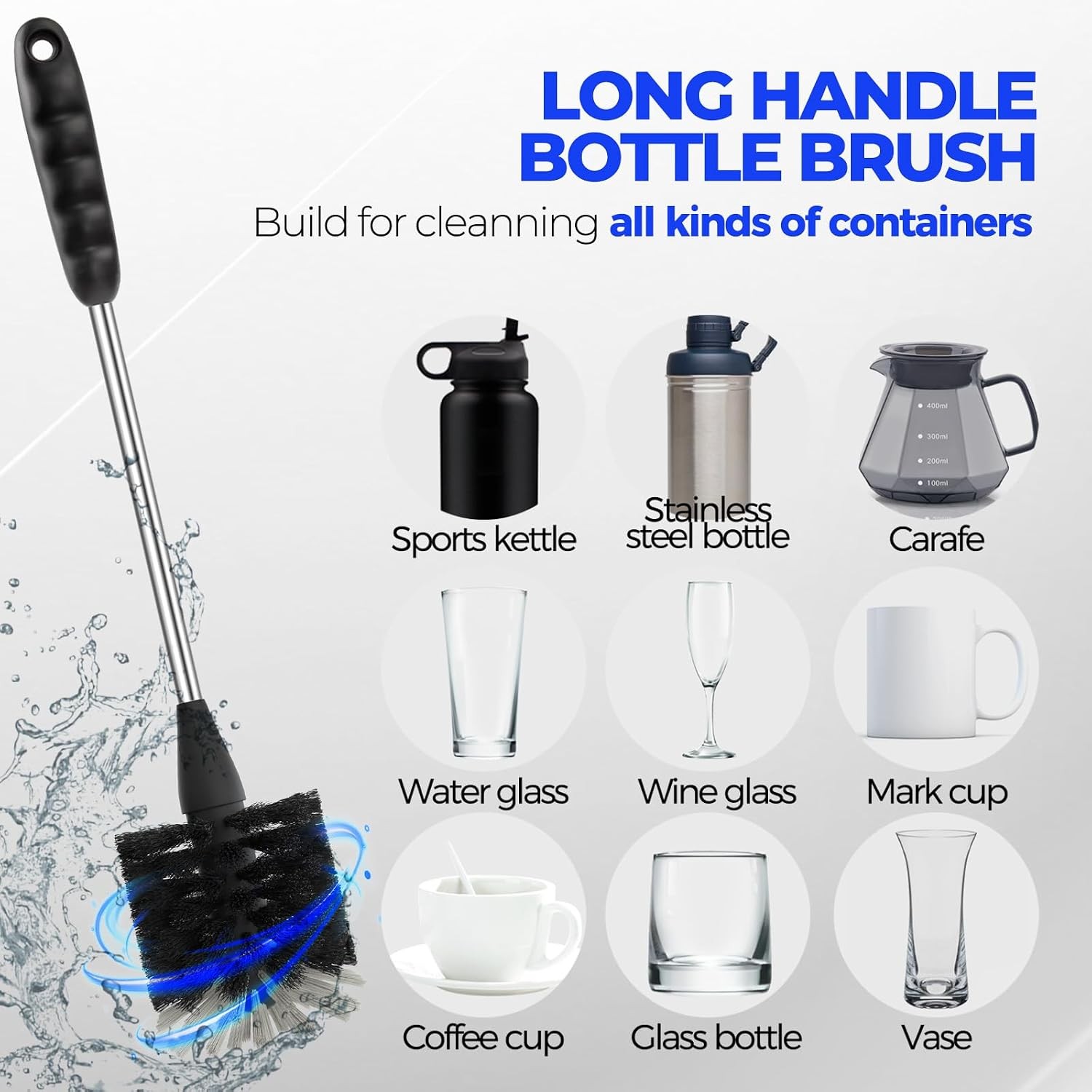 6 Pack Bottle Brush Set 14″ Stainless Steel Straw Cleaner Dishwasher Antistatic