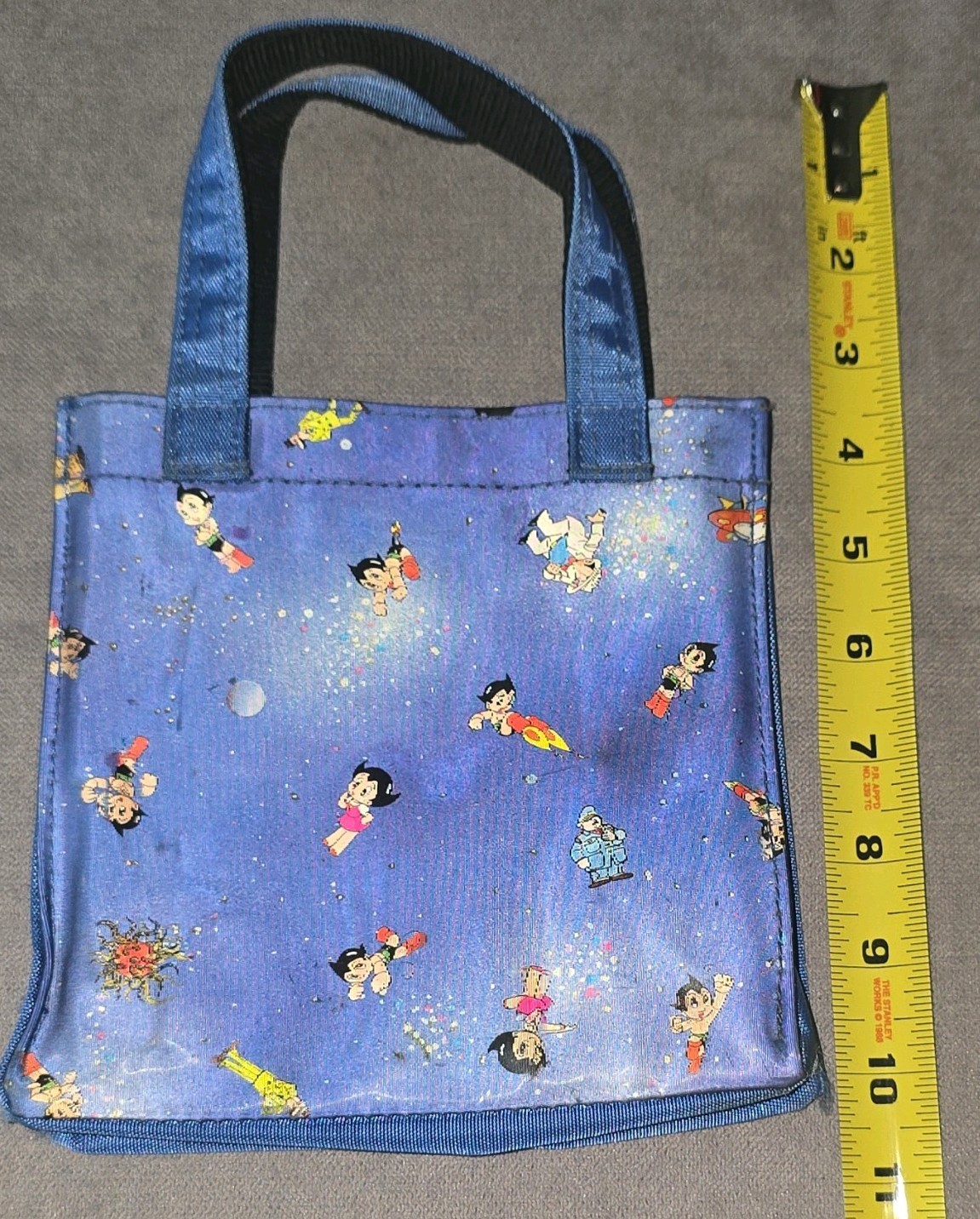 Mighty Atom Blue Reusable Nylon Tote Bag Small All-Over Print 9x9x3 in