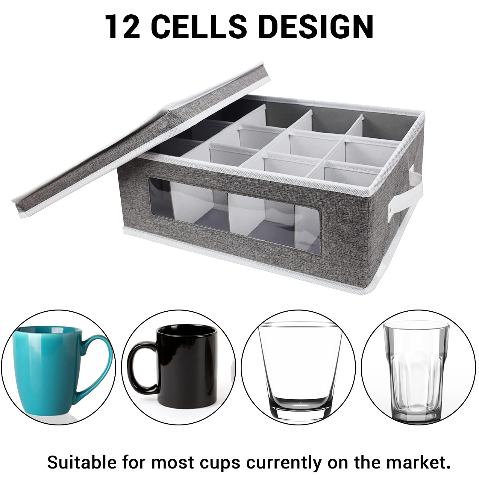 homyfort Mug Storage Box, China Containers Organizer Hard Shell Grey