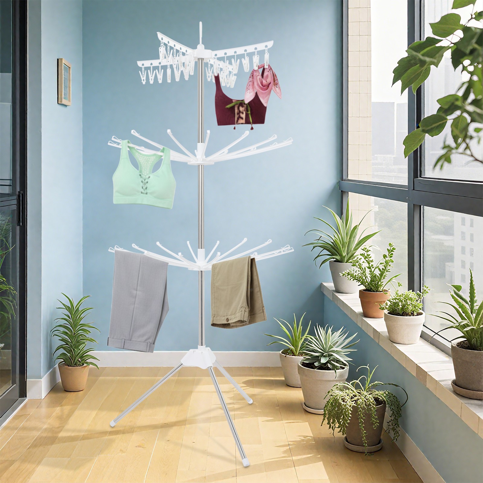 67″ 3-Tier Clothes Drying Rack With 24* Clips Floorstanding Laundry Drying Rack