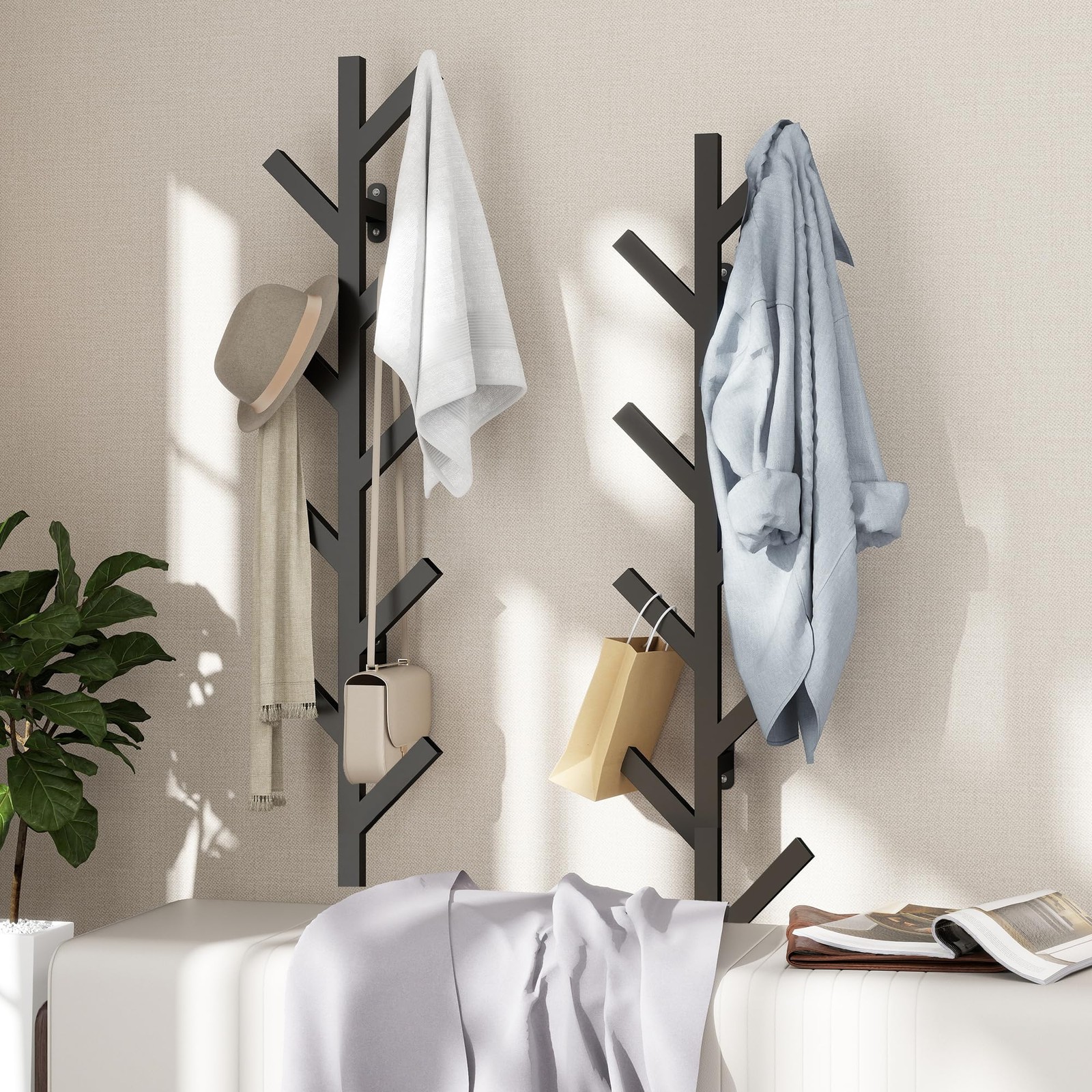 Black Wall Mounted Metal Coat Rack 9 Hooks Modern Minimalist Clothes Hat Iron