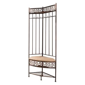Brushed Copper Metal Corner Entryway Hallway Storage Bench with Coat Rack