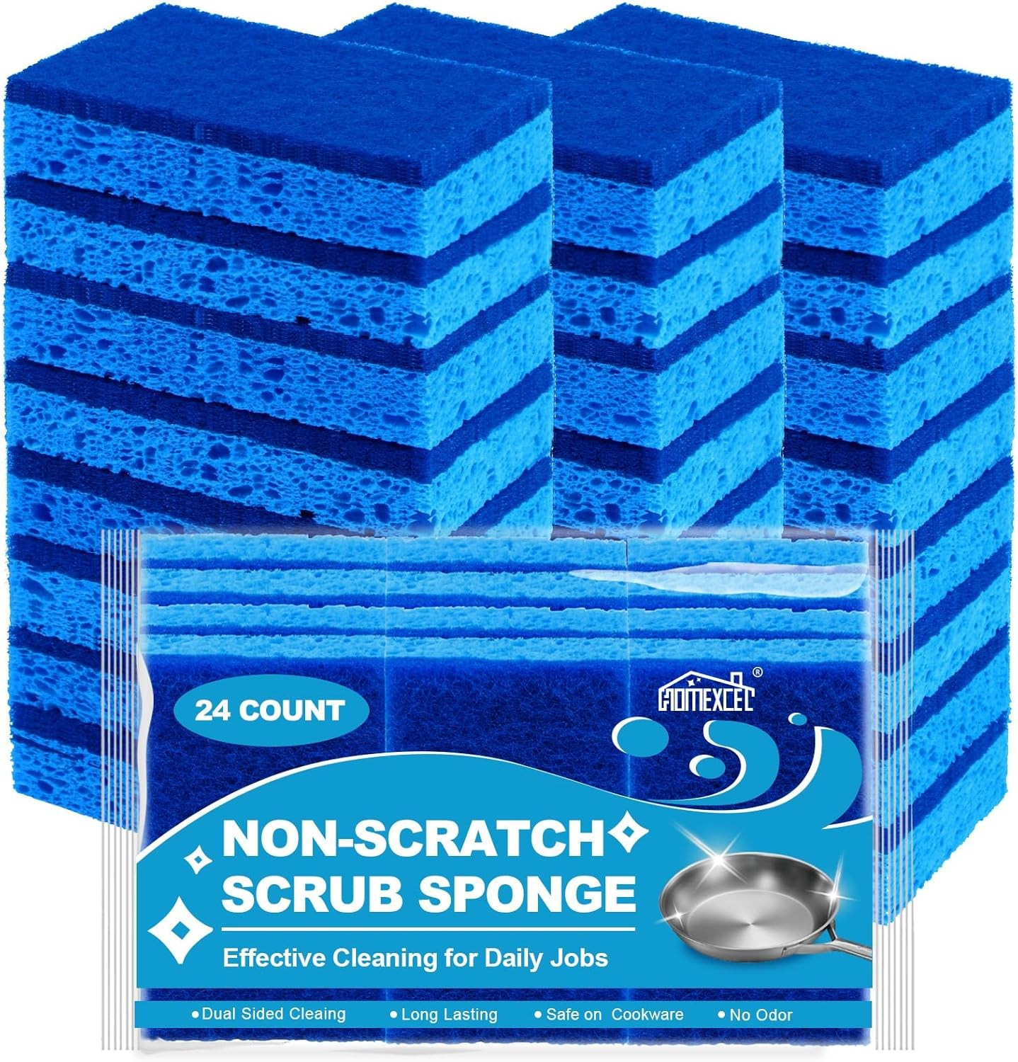 HOMEXCEL Sponges Kitchen 24pcs Non-Scratch for Non-Stick Cookware