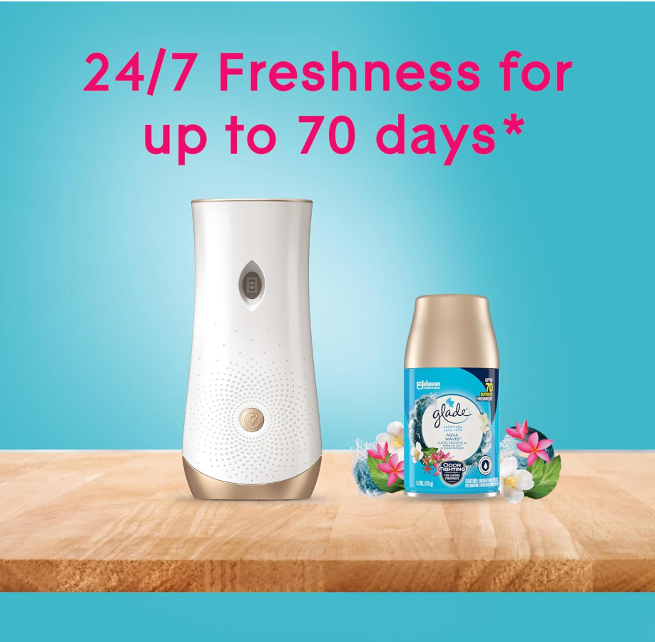 Glade Automatic Spray Refill and Holder Kit, Air Freshener Aqua Waves, 6.2 Oz, 2