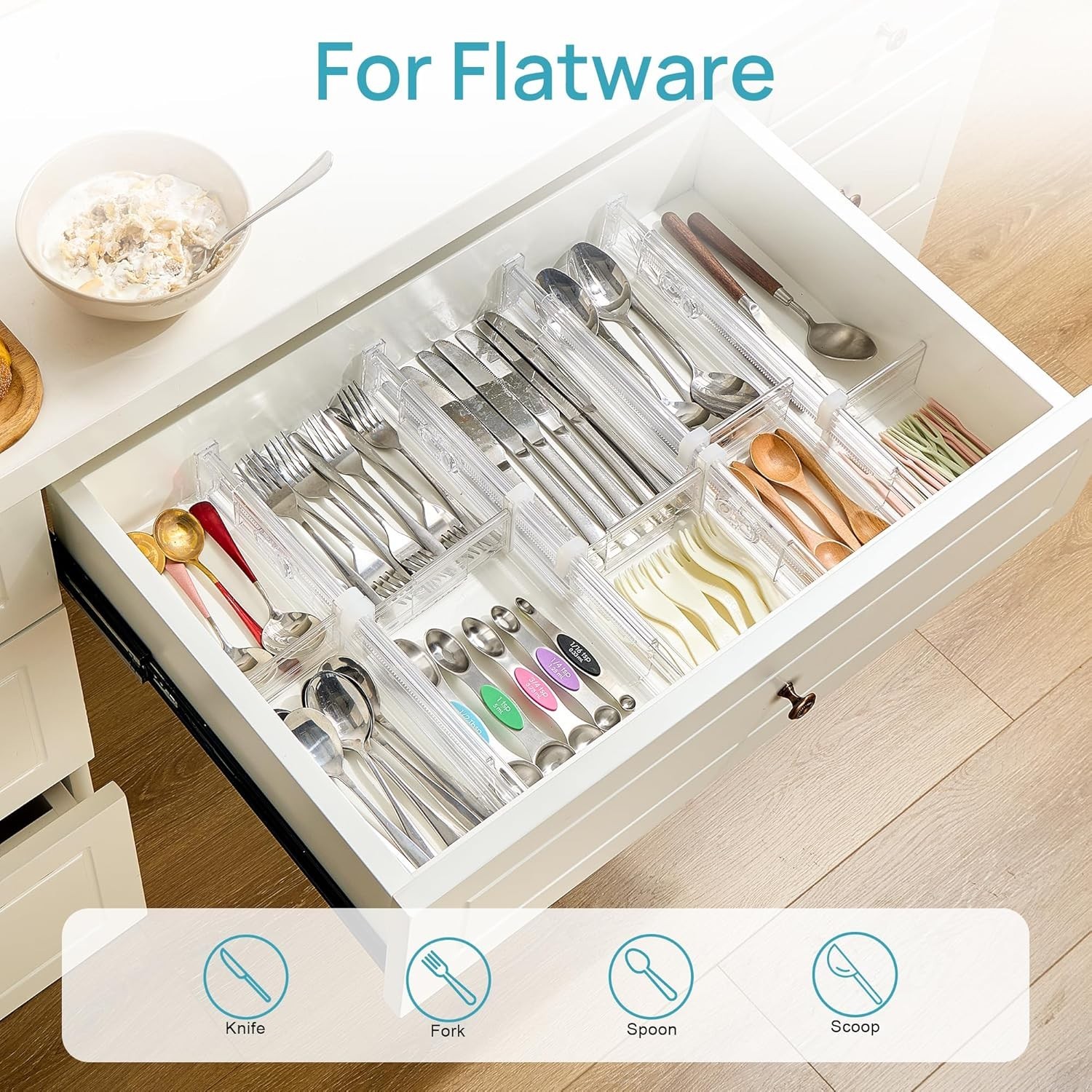 Drawer Dividers Adjustable Expandable Plastic Organizer Separator for Flatware