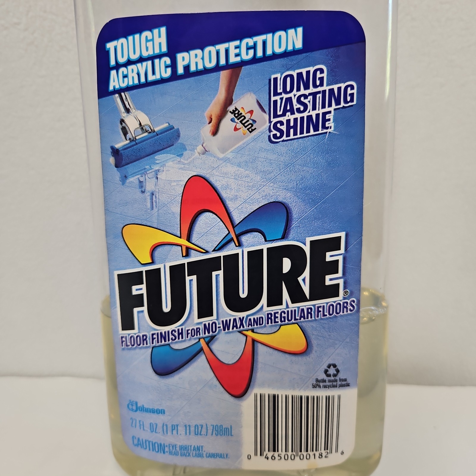 Vtg FUTURE Acrylic Floor Finish Shine 27 oz SC Johnson Wax Bottle 1/3 Full Disc.