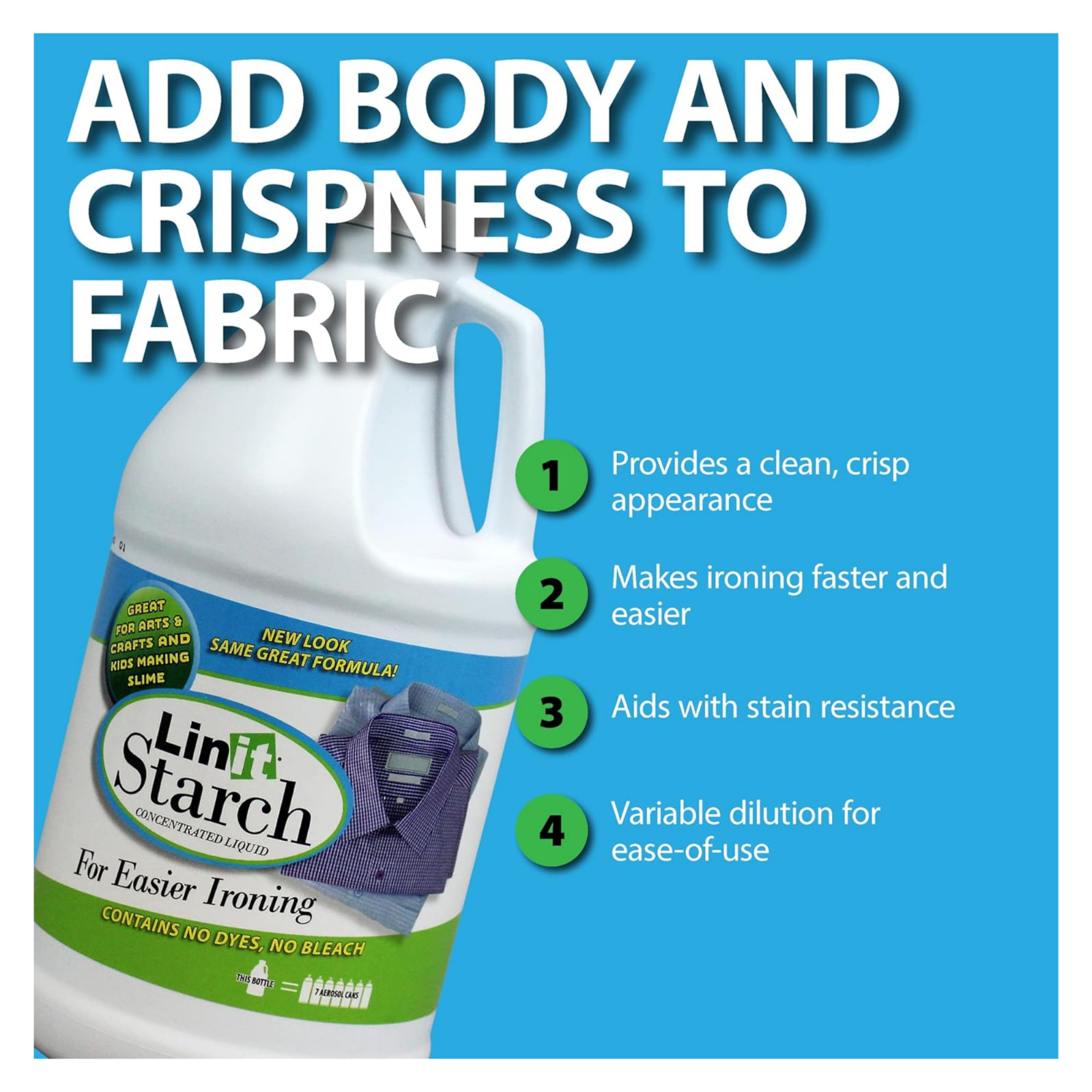 Linit Starch No Dyes No Bleach Concentrated Liquid For Easier Ironing, 64 Fl Oz