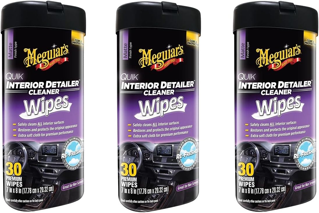 Meguiar’s Quik Interior Detailer Wipes, Clean Protect All Surfaces, 30Ct, 3 Pack