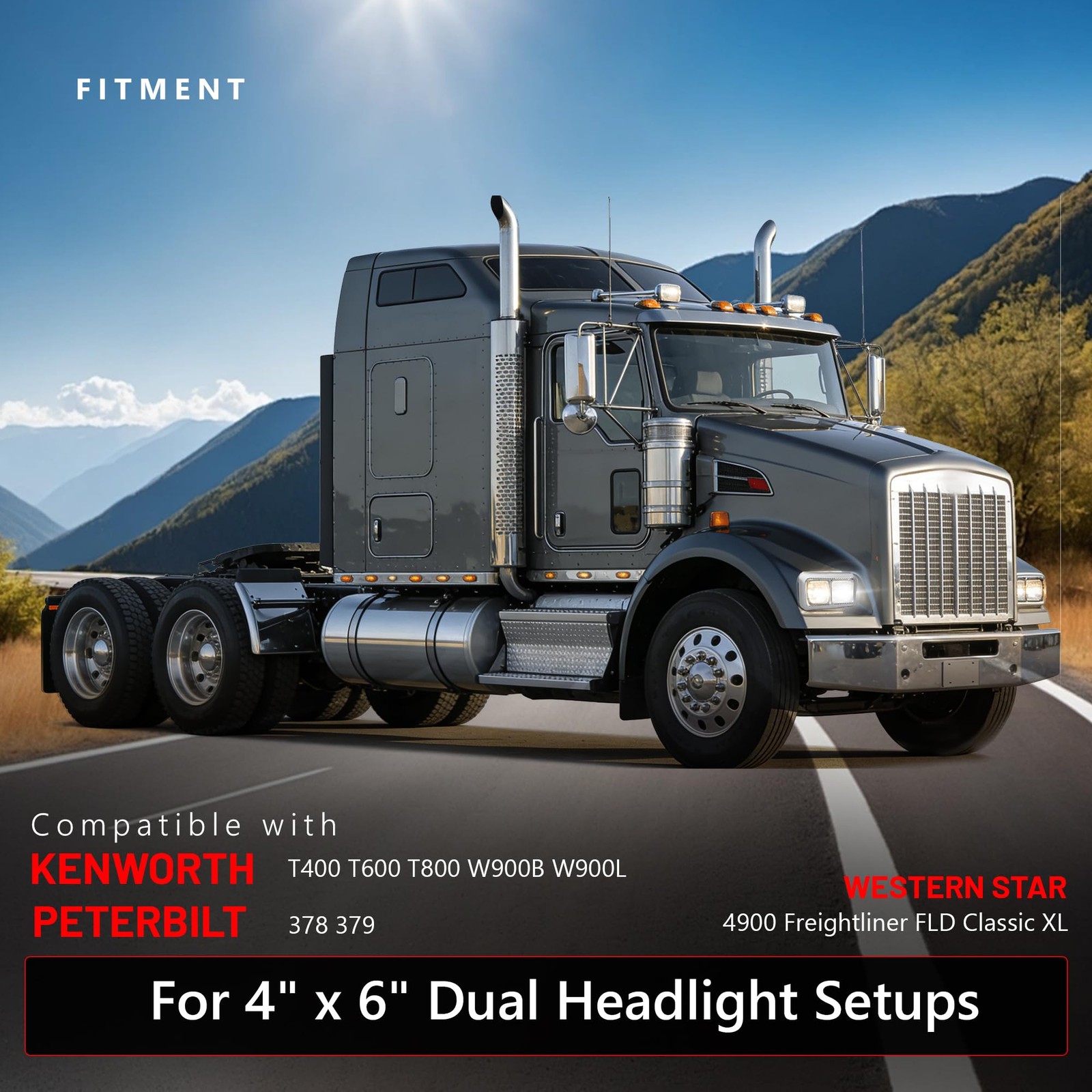 Pair Headlight Bezel w/Visor Compatible with Kenworth T400 T600 T800 W900B W9…