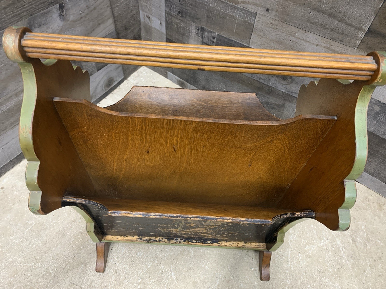 Vtg Art Nouveau Magazine Rack Florentine Footed Stand Wood Record Case Antique