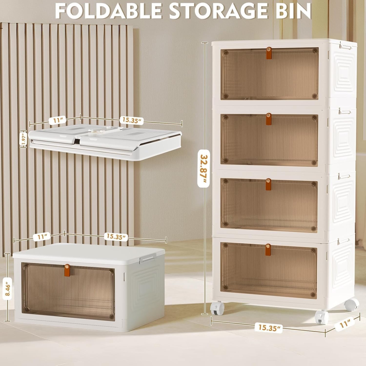YFXCVSL 4-Tier Stackable Storage Bins 23QT w/Lid Wheels Folding Boxes