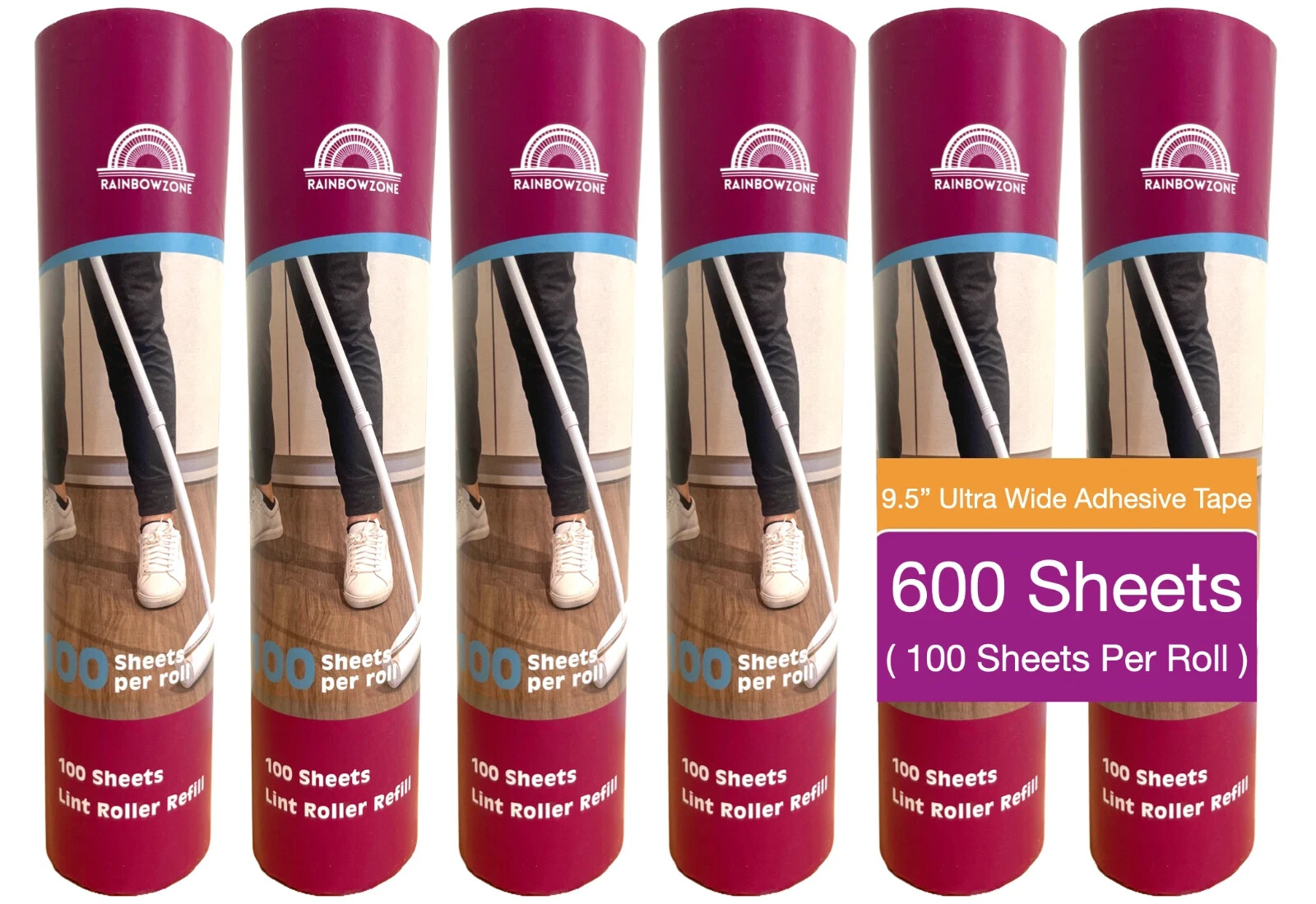 6/12-Pack Lint Roller Refills – 9.4″ Wide Extra Sticky for Pet Hair – 600 Sheets