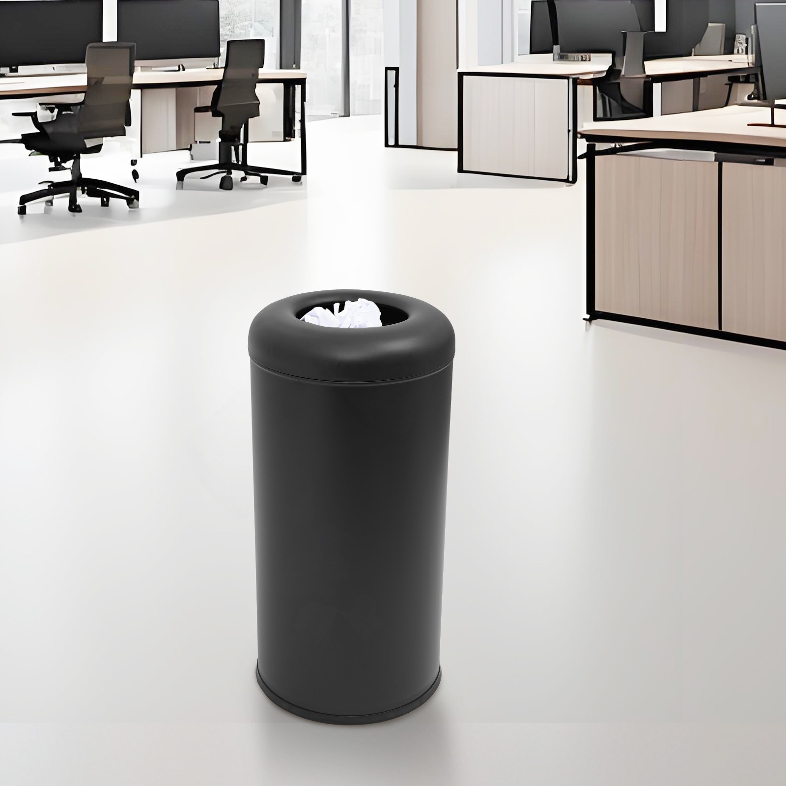 Cylindrical,Open-Top Rubbish Bin,Industrial Waste Container,Commercial Trash Can