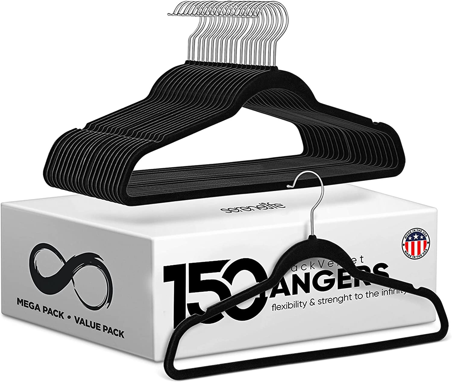 SereneLife SLHVEL1150 Velvet Suit Hangers Black – Pack Of 150