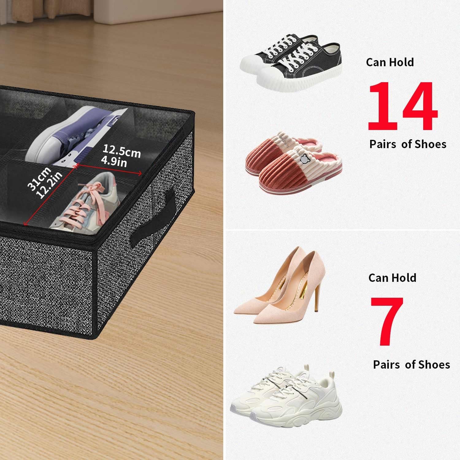 Under Bed Shoes Storage Organizer 86x60x15 cm Black MXAUBS14S4 2 PCS