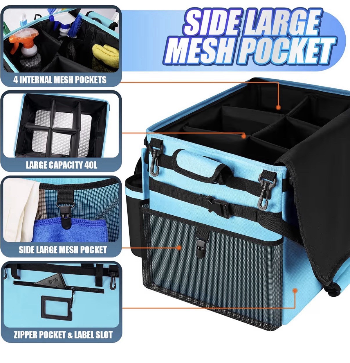Large Rolling Cleaning Caddie Detachable Trolley with Waist Pouch Cleaning Tools